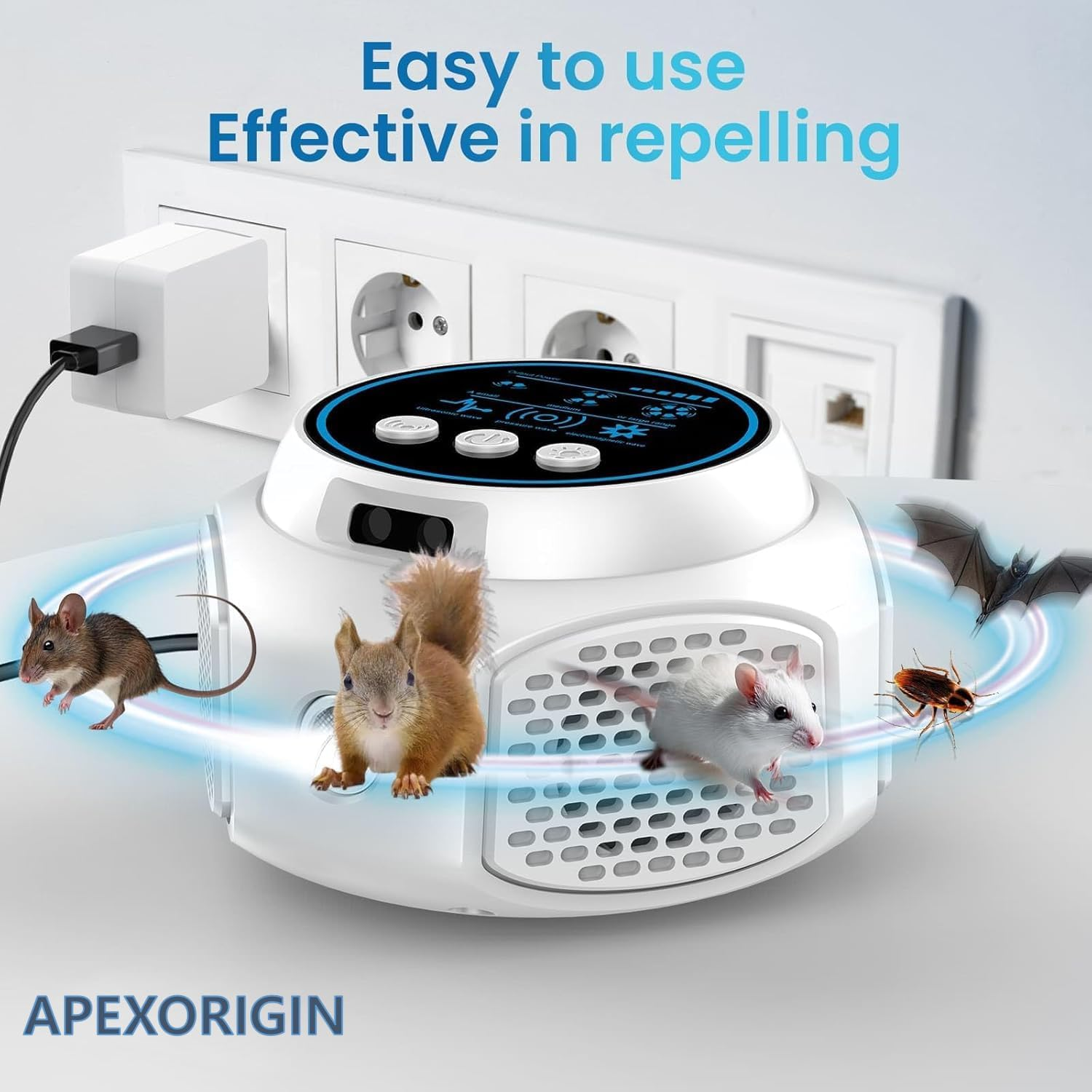 APEXORIGIN Rodent Repellent Ultrasonic Plug In, Mouse Repeller Indoor for Home, Electronic Rodent Deterrent, Rat and Squirrel Control Device, Home Garage Kitchen Attic (New White)