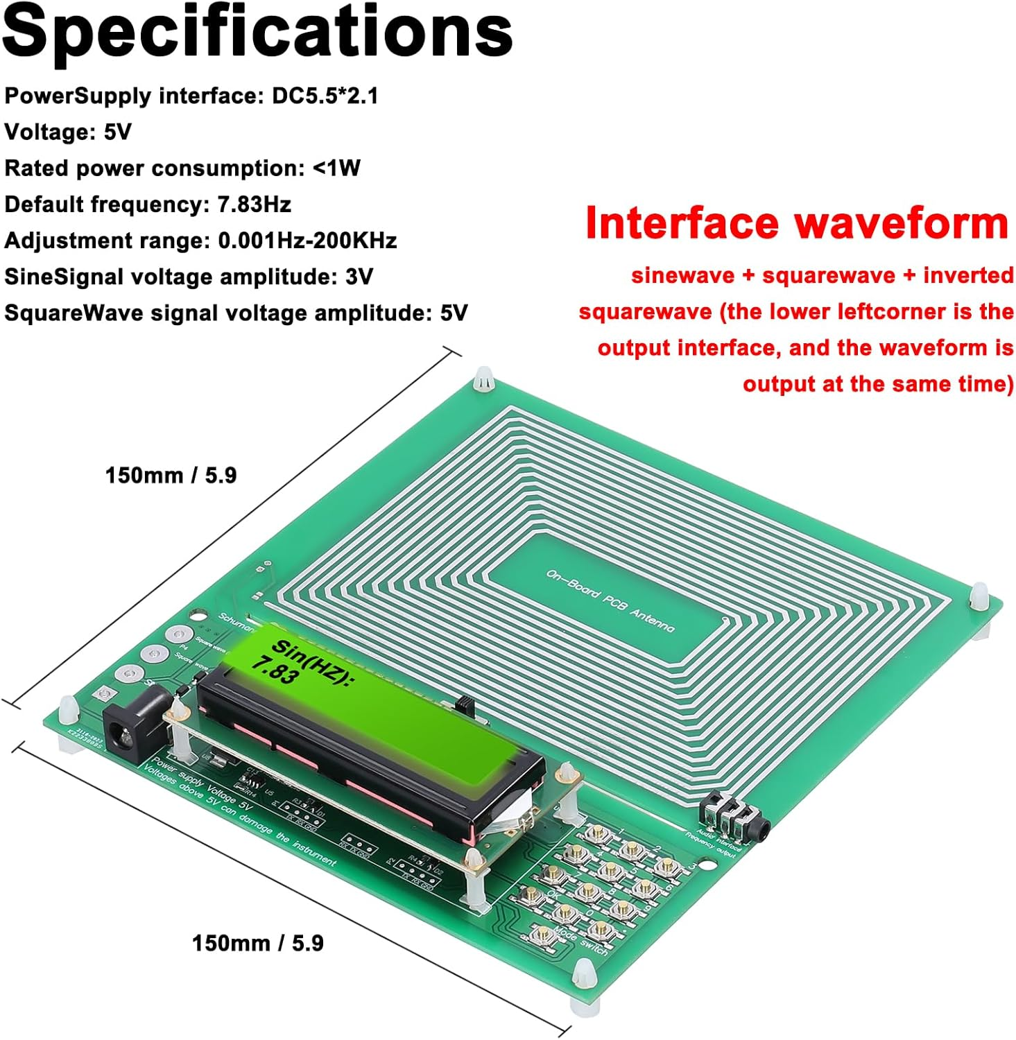Namolit Adjustable 0.001Hz-200Khz 7.83HZ Schumann Resonance Ultralow Frequency Pulsewave Generator Audio Resonator