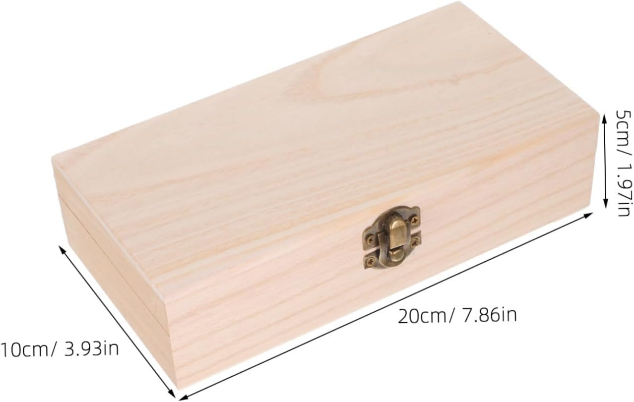 2Pcs Wooden Storage Box Unfinished Wood Treasure Chest Hinged Lid and Front Buckle for Jewelry Home Craft Storage image number 3