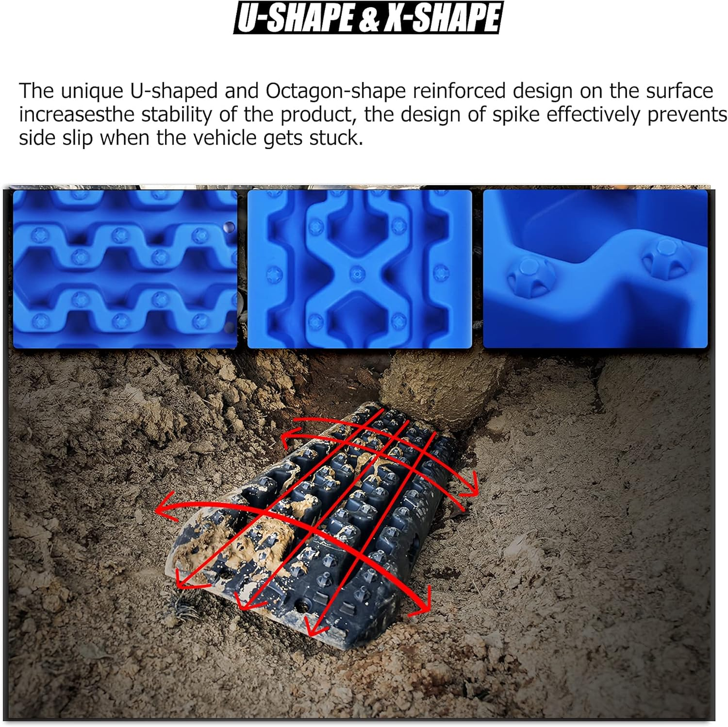 X-Bull Recovery Tracks with Bag and Mounting Pin Set 4X4 Recovery Boards Offroad 4Wd Tracks 22046LBS/10000KG Stand for Automotive Accessories Tires and Wheels in the Sand Mud Snow(Gen 3.0 Blue) image number 6