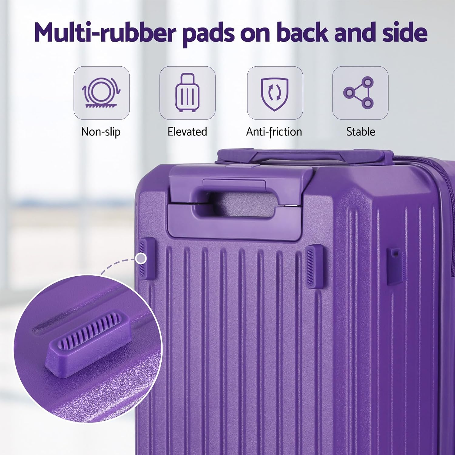 Wanderlite 2Pcs Trunk Luggage Set, 20&rsquo;&rsquo; Suitcase with Larger Capacity, Carry on Luggage with Phone Holder & Hook, TSA Lock, Lightweight Hardshell, Purple