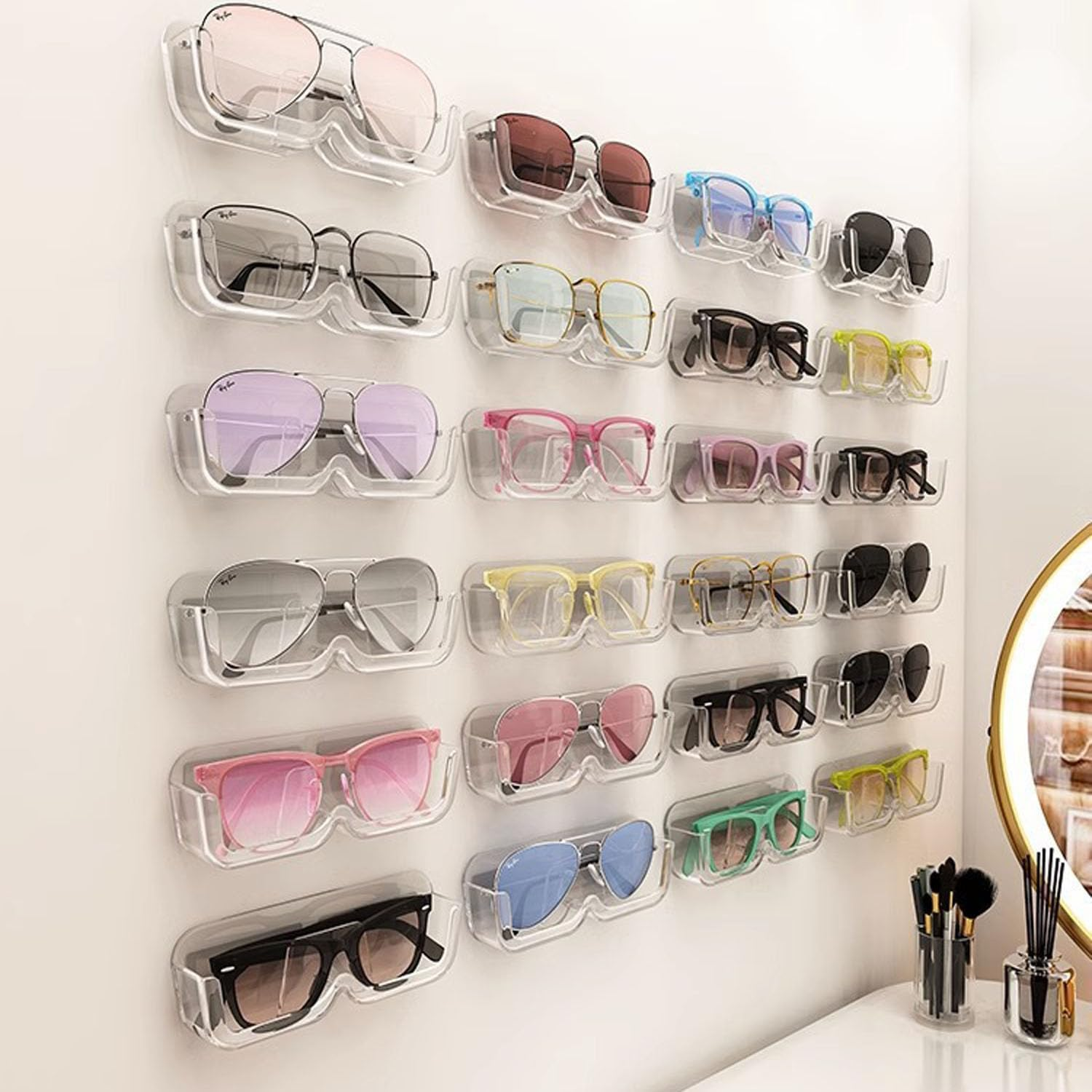 Hanging Sunglasses Organizer,2Pcs Clear Wall Mounted Adhesive Glasses Holder,Acrylic Sunglasses Holder image number 1