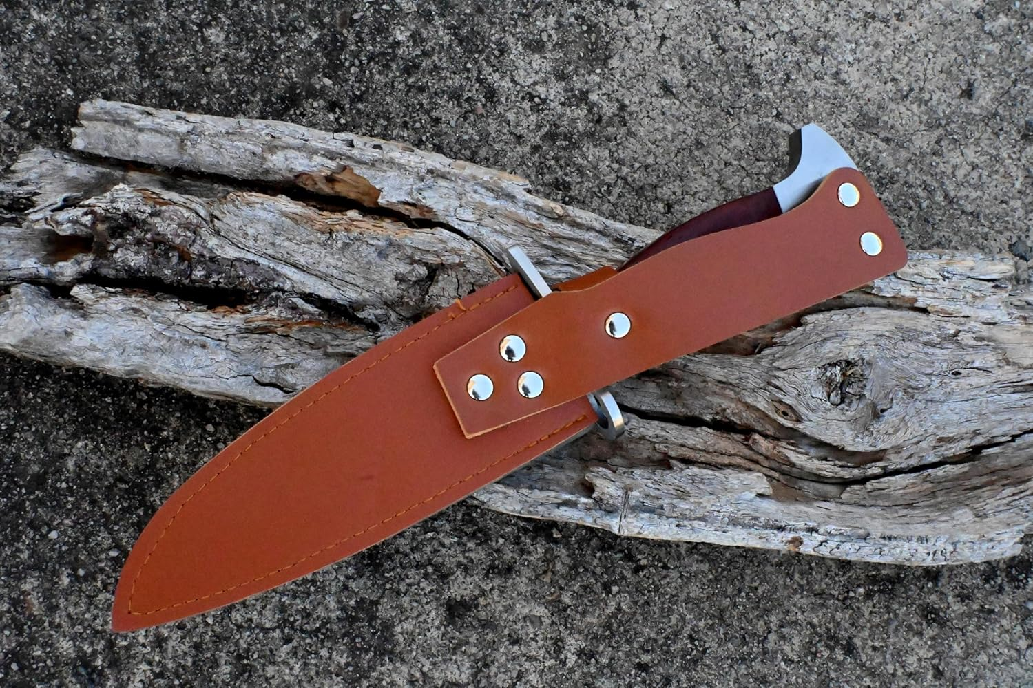 Outdoor Knife - Field Knife Made of D2 Stainless Steel - Camping Knife - Fulltang Blade with Wooden Handle-Edc - Leather Sheath -Camping Knife image number 4