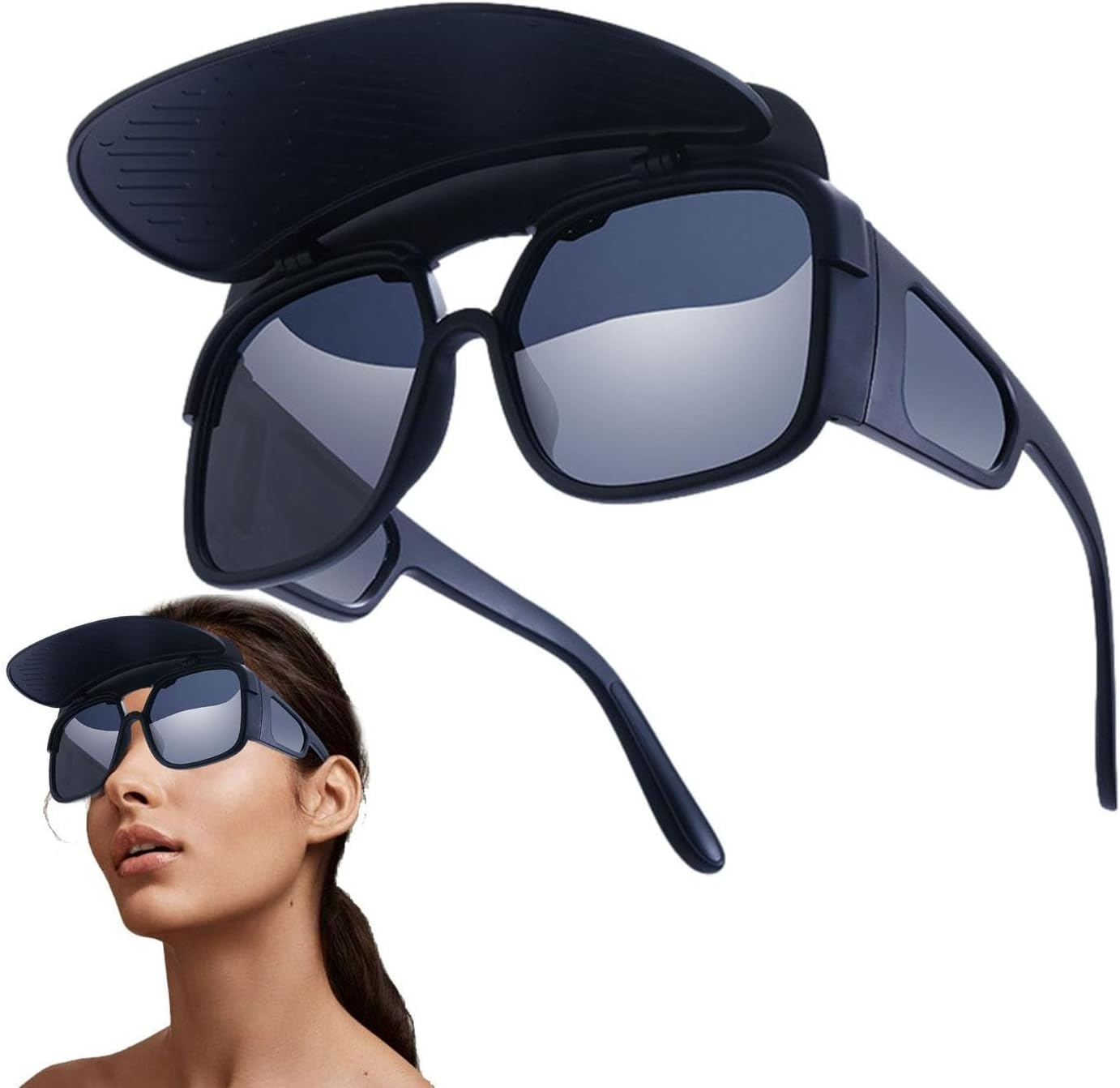 Sunglasses Sunvisor, Sunvisor Sunglasses with Sunvisor Attached, Funny Waterproof Cycling Glasses, Detachable Sunvisor for Fishing, Hiking, Outdoor Puchen image number 2