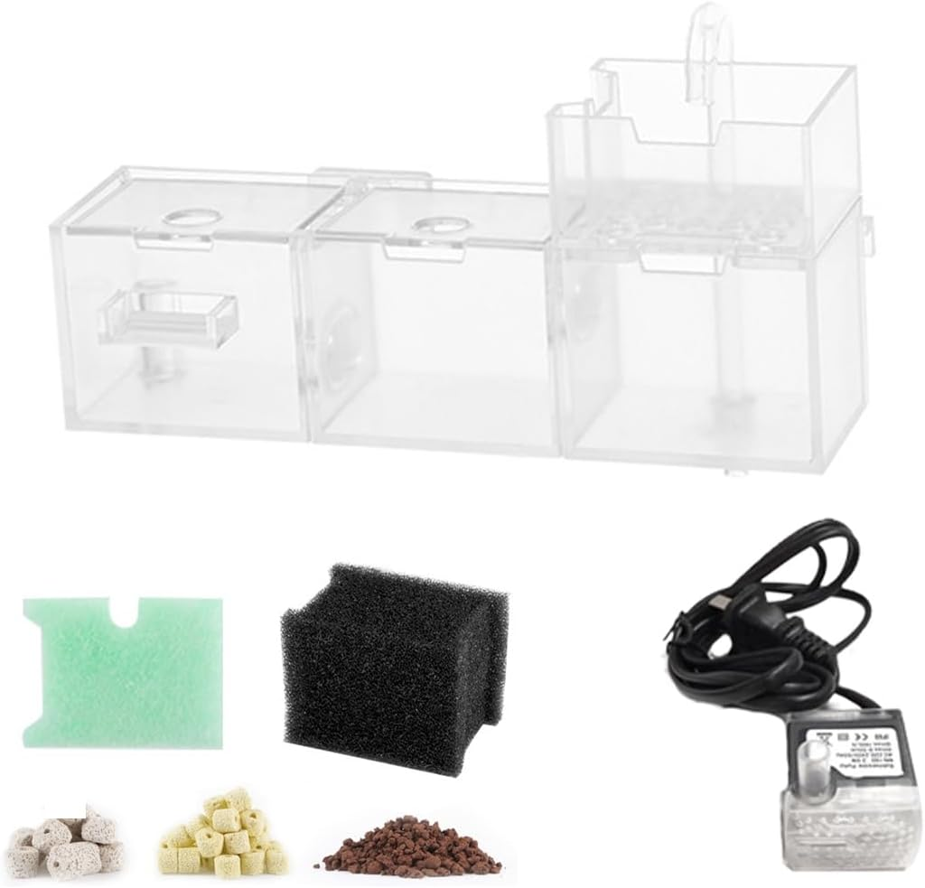 2 PCS Adjustable Fish Tank Filter Box with Built-In Mute Circulation, Oxygen-Increasing Three-In-One Purifier for Turtle Tanks, Aquarium Wall-Mounted Water Cleaner, Suitable for 12Mm Thick Walls