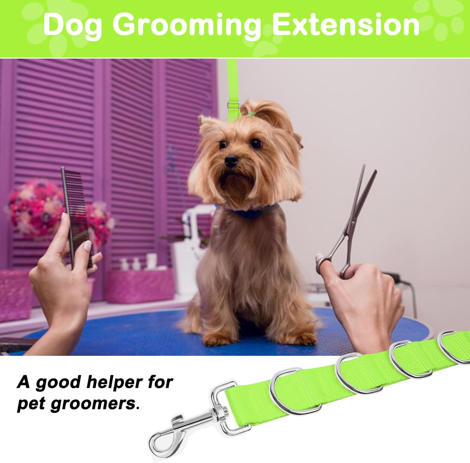 ASOCEA Dog Grooming Belly Strap Nylon Grooming Restraint Loop Noose Dog Grooming Extension Strap Adjustable Traction Leash with D-Rings for Small Medium Cats Dogs Grooming Bathing (Green) image number 4