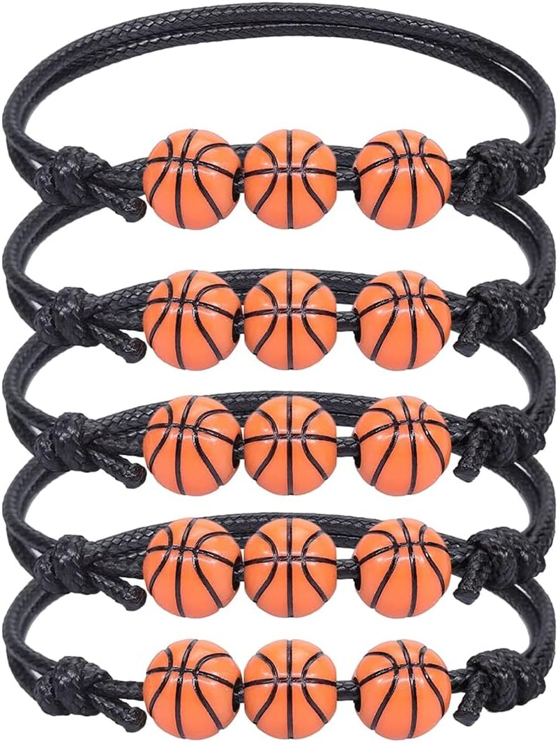 Guqqeuc Basketball Bracelet Sport Theme Bracelets for Women Men Beaded Ball Charm Bracelets for Teammate Basketball Party Favors Christmas Birthday Gifts for Sports Lover 5 Pcs image number 3