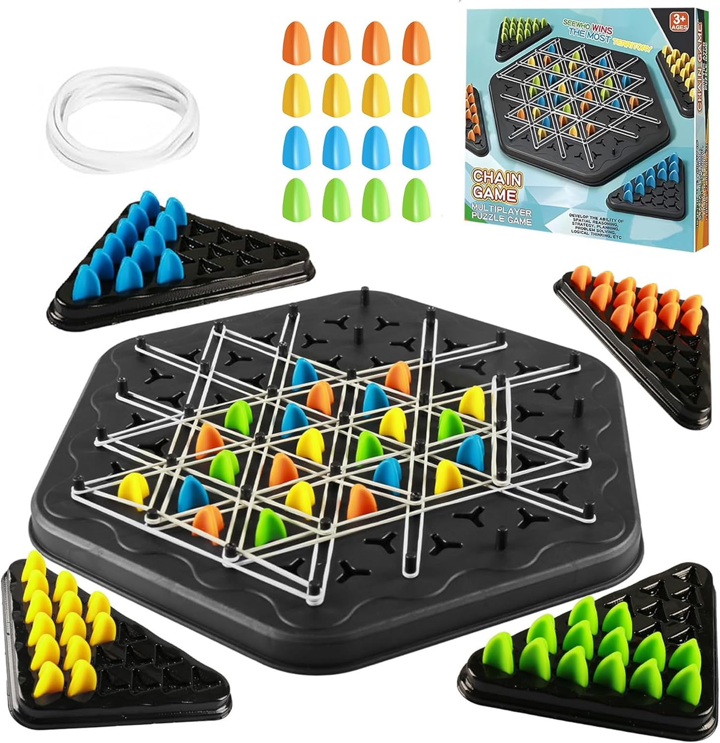 Chain Triangle Chess Game, IGGDOQI Triggle Board Game, Rubber Band Game, Triangle Chain Interactive Game, Geometric Chess Game for Family Game Night, 2-4 Players for Kids and Adults image number 5