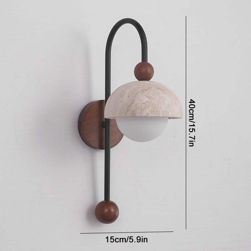 Natural Stone Wall Sconce Globe Glass Wall Mount Light Wood Wall Lamp Nordic Hardwired Sconces G9 Vanity Lighting with White Glass Ball for Living Room Bedroom Bedside XXZ image number 4