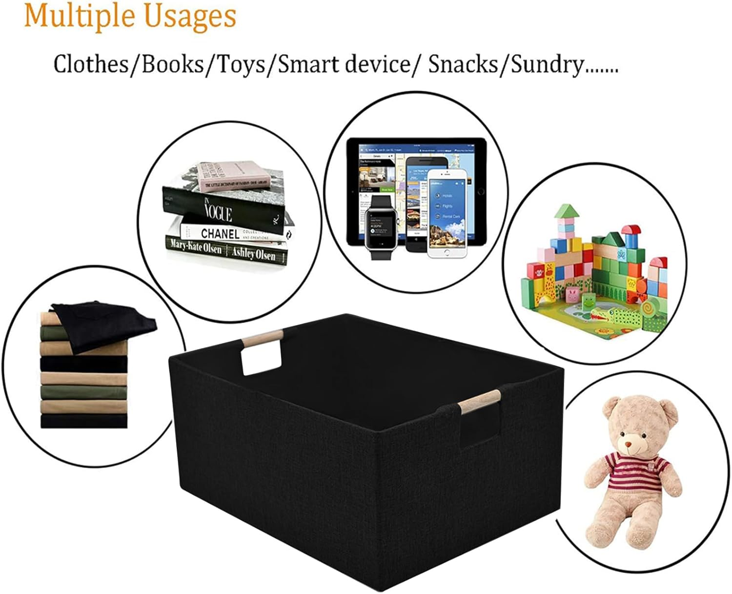 Xianshengle Storage Bins & Fabric Storage Basket for Shelves - Decorative Baskets Storage Box Cubes Containers W/Handles for Closet Shelf Nursery Toy, Home, Office, Books,Bathroom (Black) image number 3