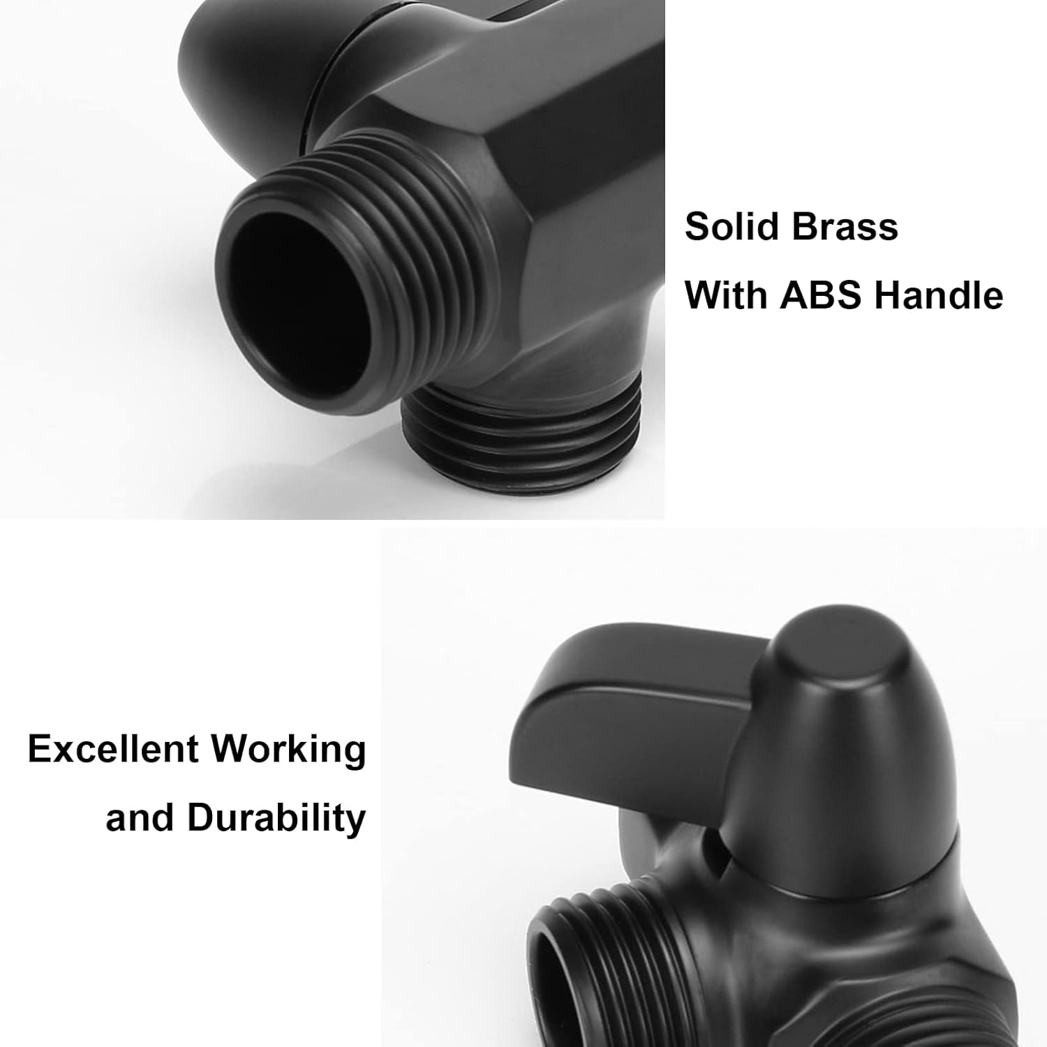 Nearmoon Solid Brass G1/2" Shower Arm, 3-Way Diverter Valve for Handheld and Fixed Spray Head, Bathroom Component for Showerhead Combo T-Adapter (Fixed Nut, Matte Black) image number 5