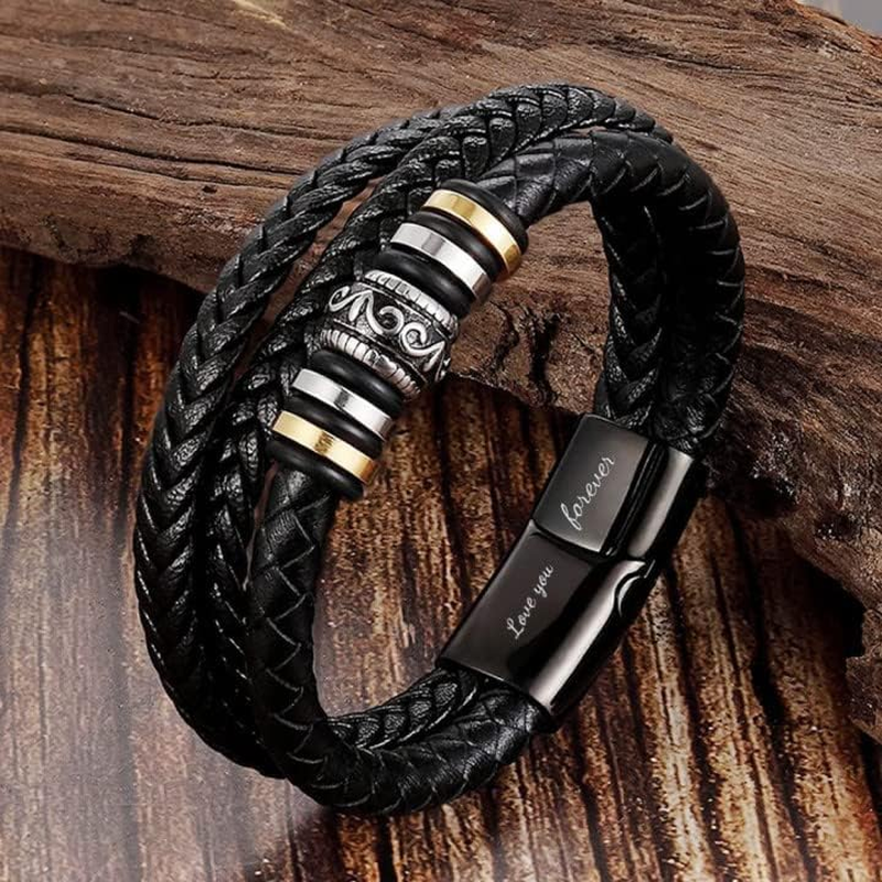 To My Son/To My Grandson - "I Will Always Be with You" Braided Leather Bracelet for Men, Stainless Steel Inspirational Wristband, Mens Braided Leather Bracelet Bangle Wristband (To Grandson) image number 2