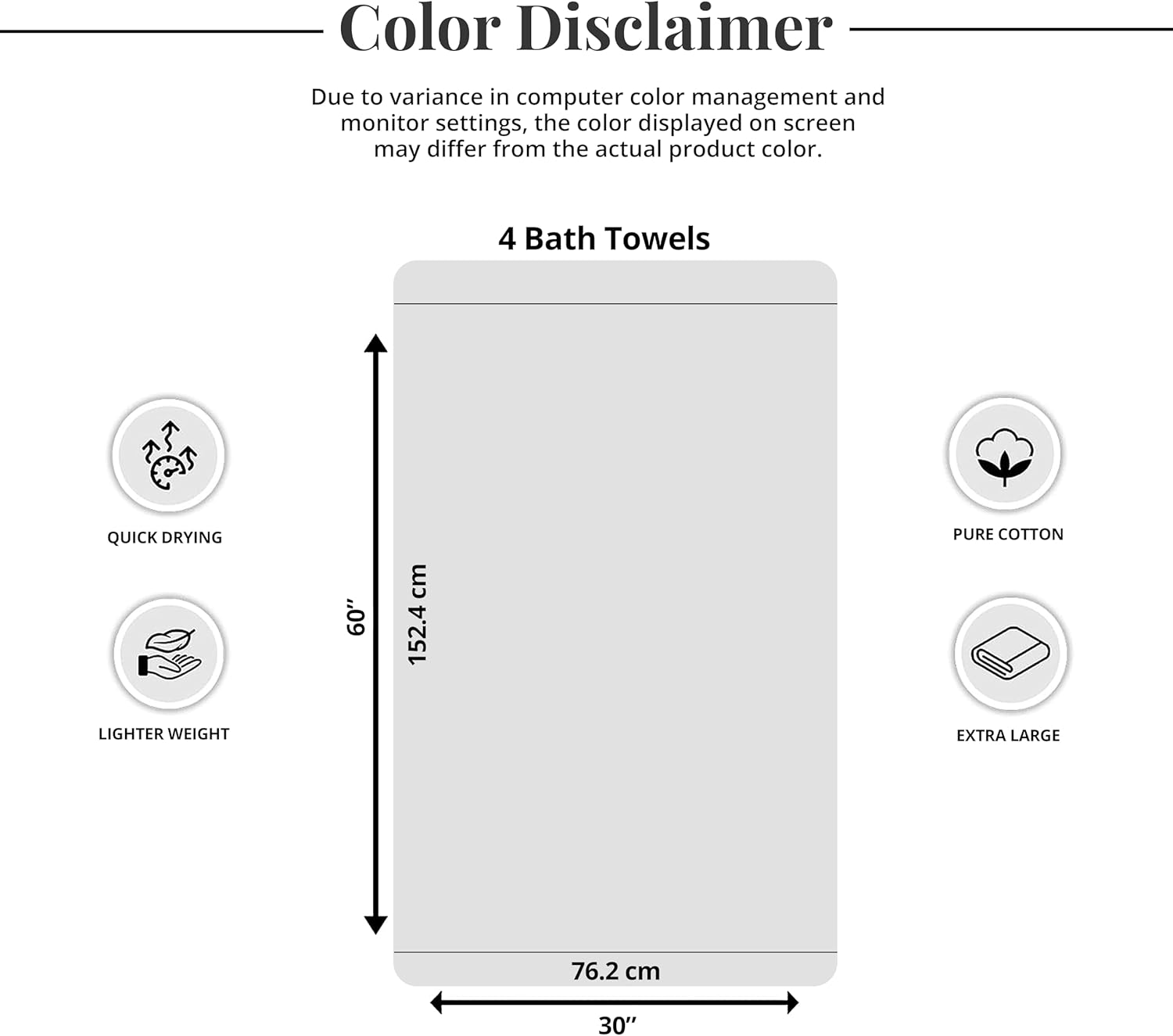 Tens Towels Large Bath Towels, 100% Cotton Towels, 30 X 60 Inches, Extra Large Bath Towels, Lighter Weight & Super Absorbent, Quick Dry, Perfect Bathroom Towels for Daily Use (Pack of 4) (White) image number 4