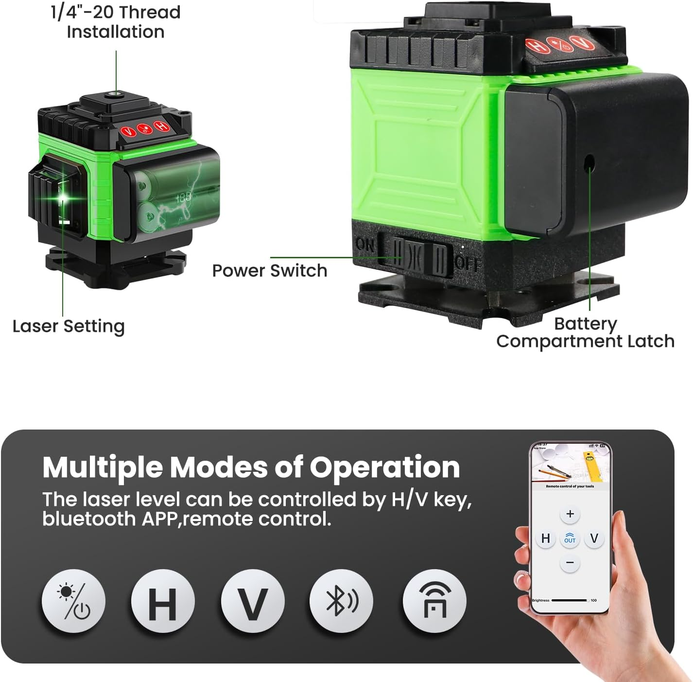 Xkimos Laser Level Green Self Leveling 12 Lines 3X360&deg;Adjustable Brightness Horizontal & Vertical Cross Line with Manual and Pulse Mode for Indoor Outdoor, 2Xbattery,Remote Control,Charger and so On image number 1