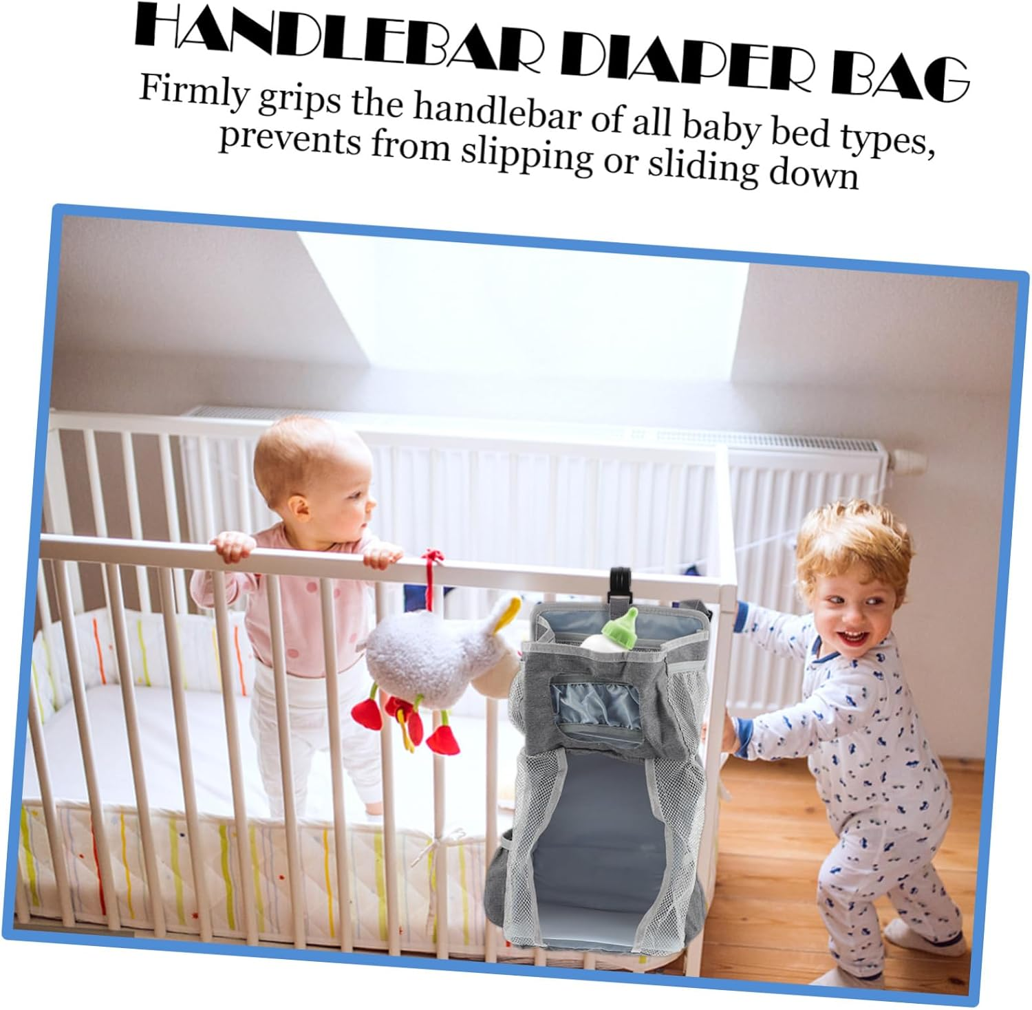 Hanging Diaper Pouch Nappy Storage Organiser for Nursery Toy and Milk Bottle Compartment image number 6