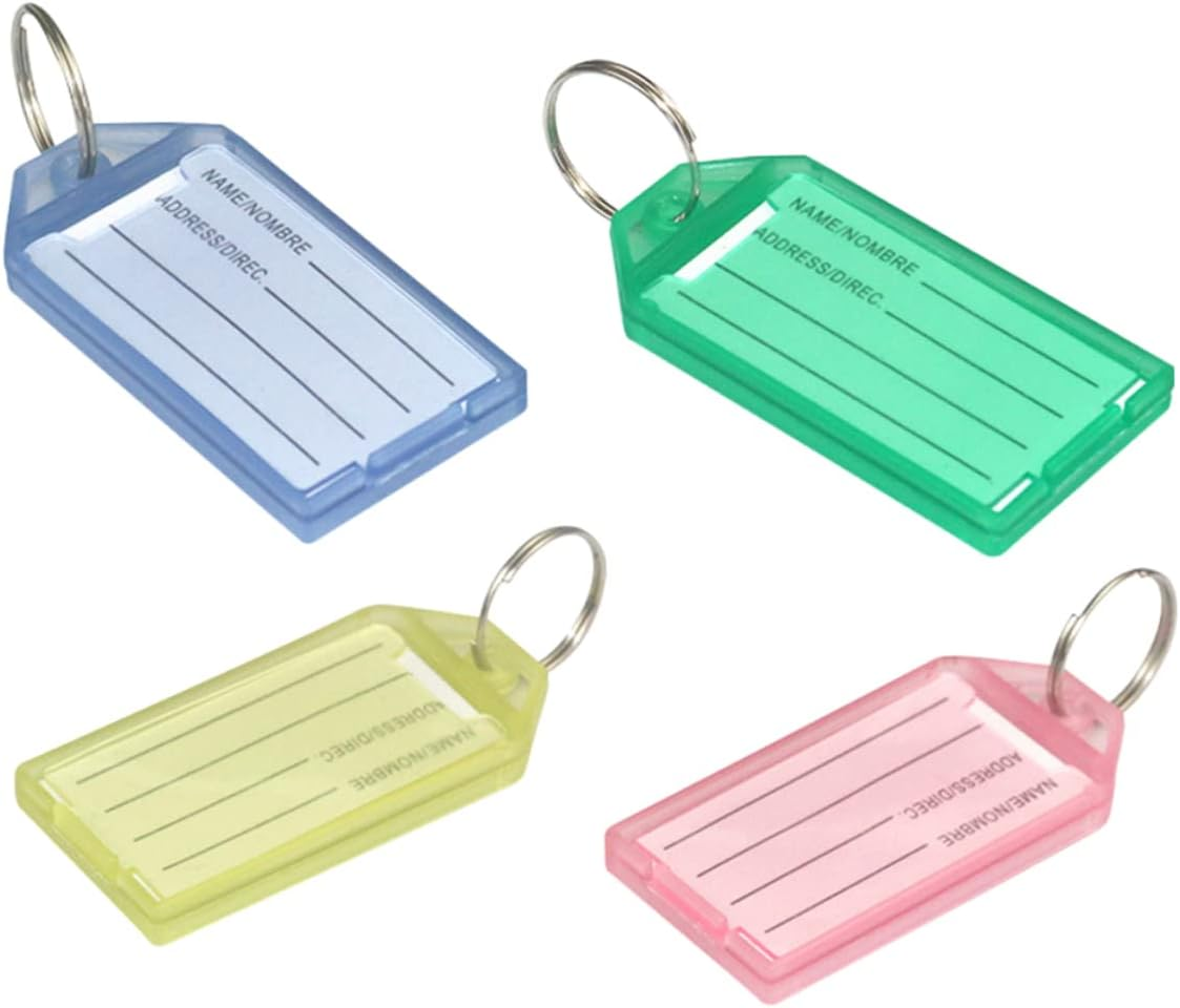 GRIRIW 40Pcs Luggage Label Keychain Plastic Key Tags Id Labels Hotel Luggage Tags