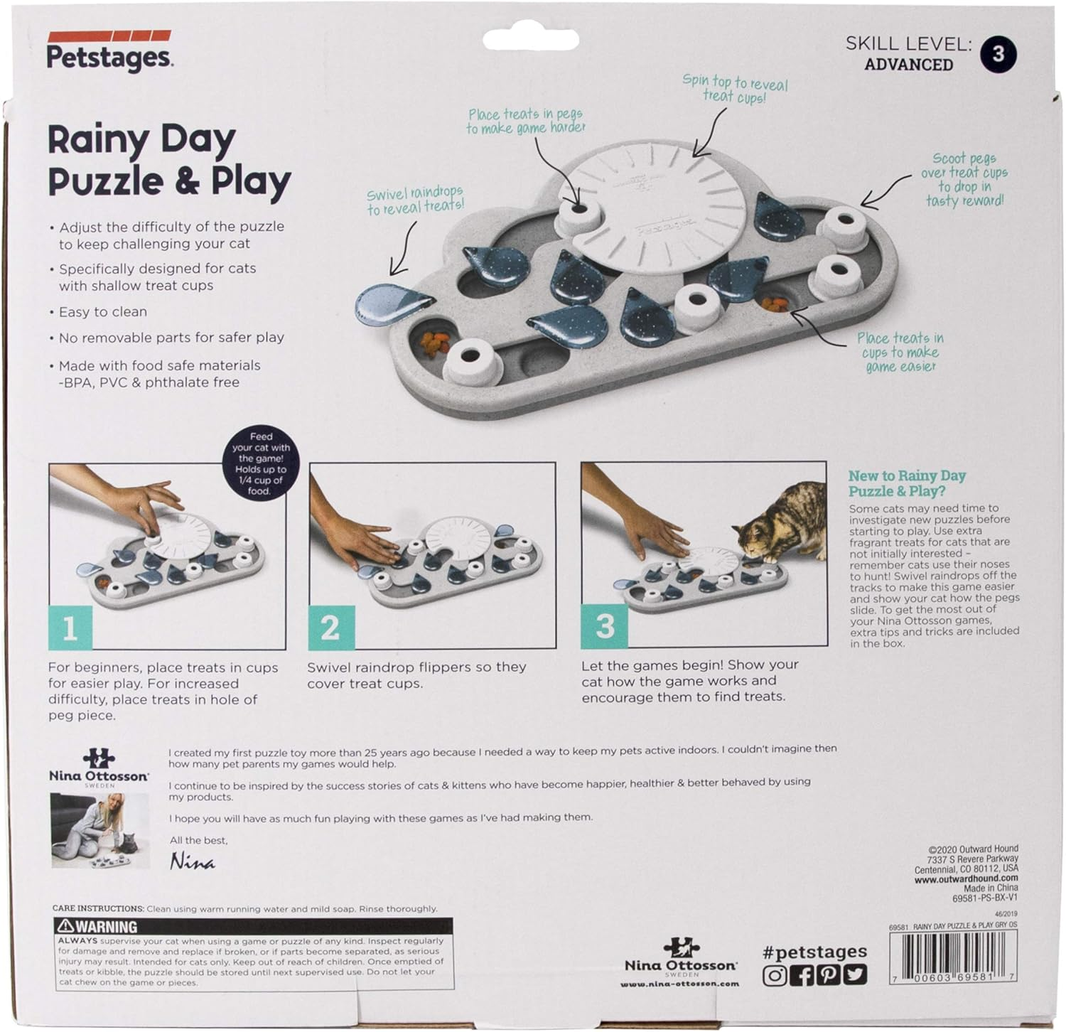 Petstages Nina Ottosson by Rainy Day Puzzle & Play - Interactive Cat Treat Puzzle image number 2