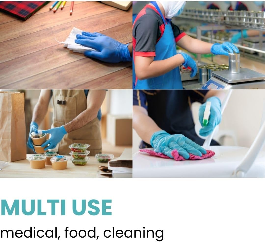 Handicare Disposable Blue Vinyl Gloves, Powder-Free, Latex-Free, Non-Sterile, Food Safe, Cleaning, Industrial Grade, Medical Exam image number 4