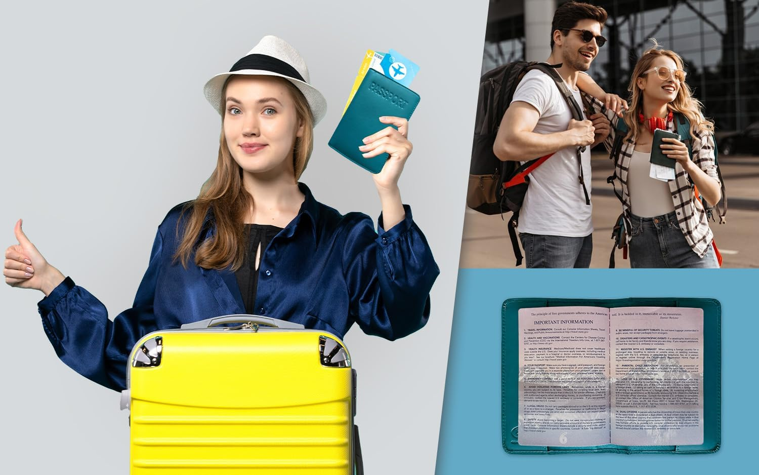 Teal Leather RFID Passport Cover Holder - Teal image number 3