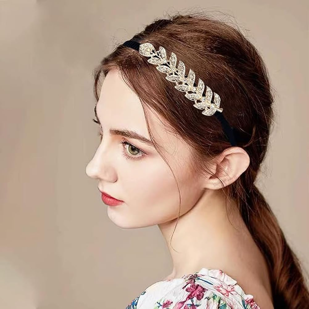 5 Styles Crystal Hair Band for Women Headbands, Fashion Hairband Flower Leaf Jewelry Rhinestone Head Hoop Cute Beaded Elegant Bling Headwear Accessory Wedding Bride image number 3