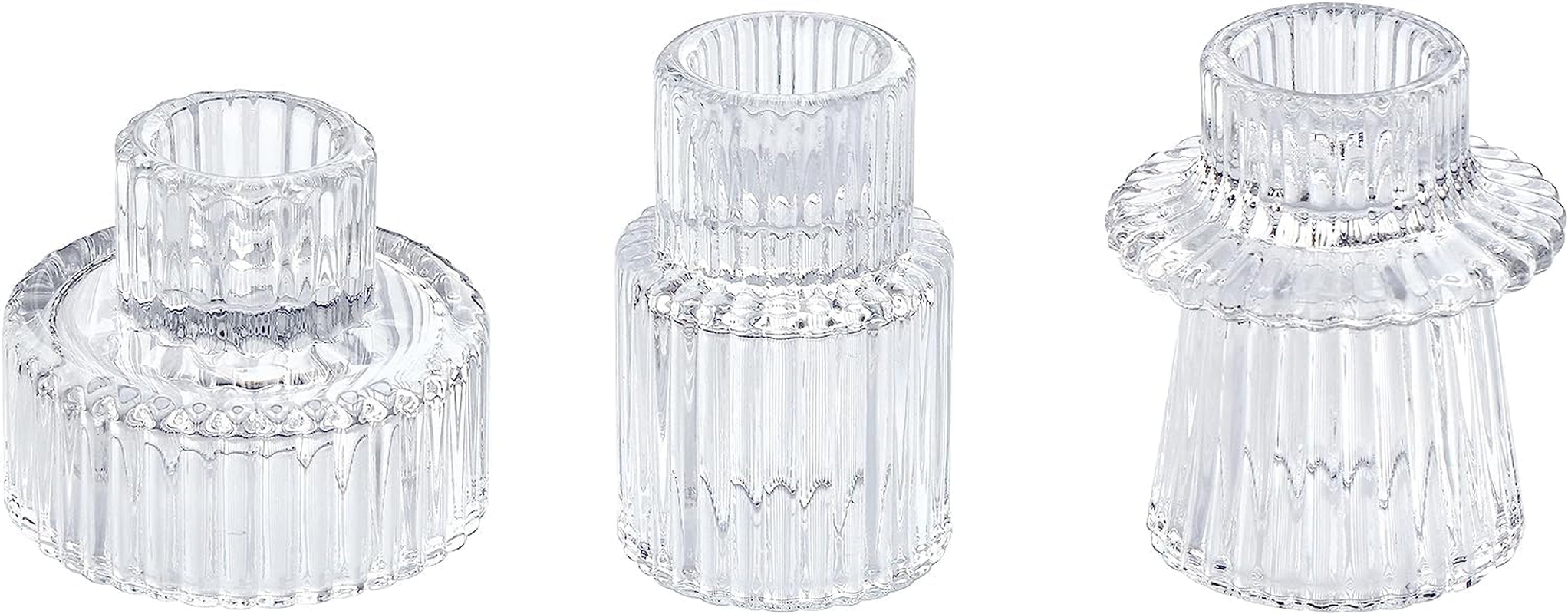 Maxblaster Amber Glass Candle Holder, 3Pcs Conical Glass Candle Holders for Taper Candle Stand, Elegant Dinner Party Decorations, Candlestick Holders for Wedding, Festival, Dinning&Party