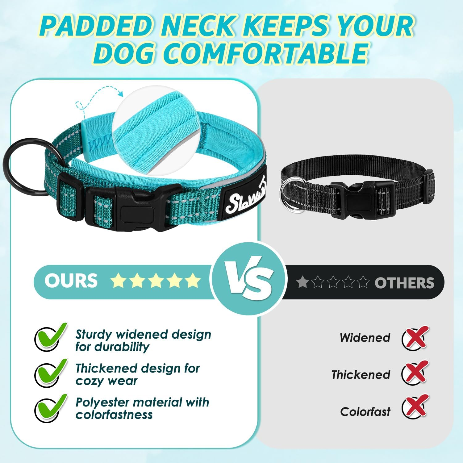 Slowton Reflective Dog Collar with Safety Buckle, Adjustable Reflective Neoprene Padded Collars Breathable Nylon Pet Collar for Dogs Puppy image number 1