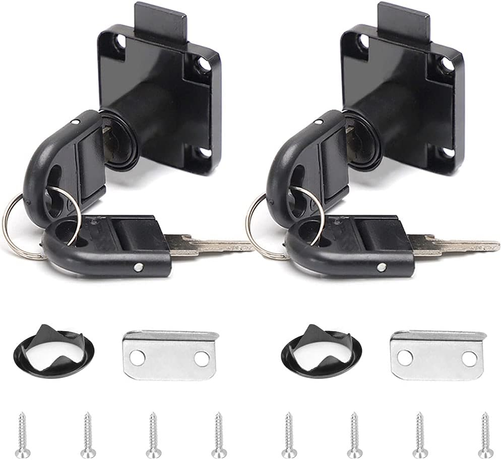 GZGXKJ 2 Pack Black Cupboard Office Drawer Cam Lock Filing Cabinet Lock with 2 Keys Square Base Screw Fixed Furniture Security Lock for Furniture Door Household Mailbox Glass Showcase