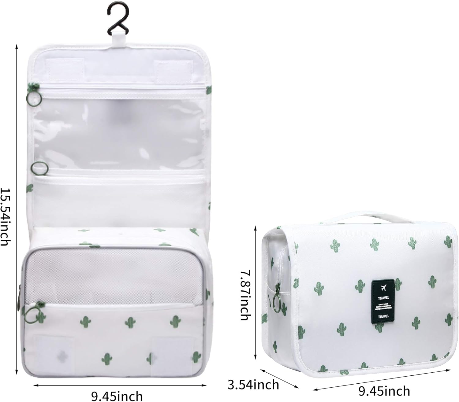 SELLYFELLY Hanging Toiletry Bag for Travel Cosmetic Makeup Organzier Waterproof Bathroom Shower Bag for Women and Men, Cactus - Gery image number 3