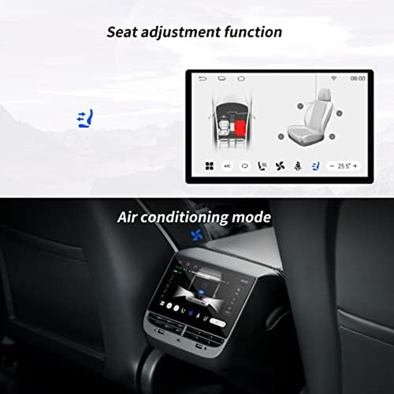 Rear Seat Display Screen, 7'' 1024X600 Touch Screen Android 12 Wifi Rear Passenger Display 32GB ROM Climate Media Control with Seat Heating and Adjustment for Tesla Y