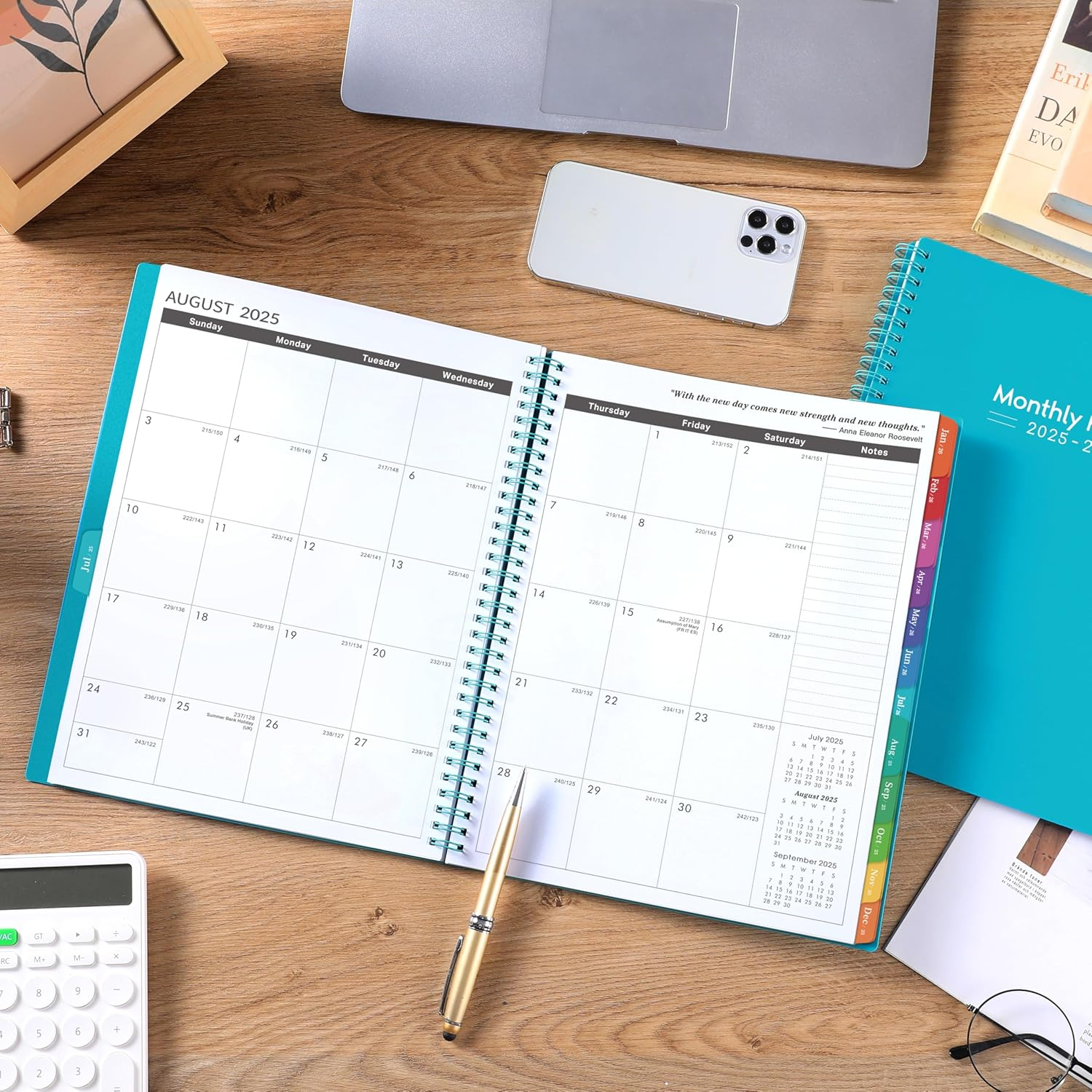 2025-2028 Monthly Planner/Calendar - 3 Year Monthly Planner 2025-2028, Jul.2025 - Jun.2028, 9" X 11", 36-Month Calendar + Colorful Tabs + Pocket - Teal image number 3