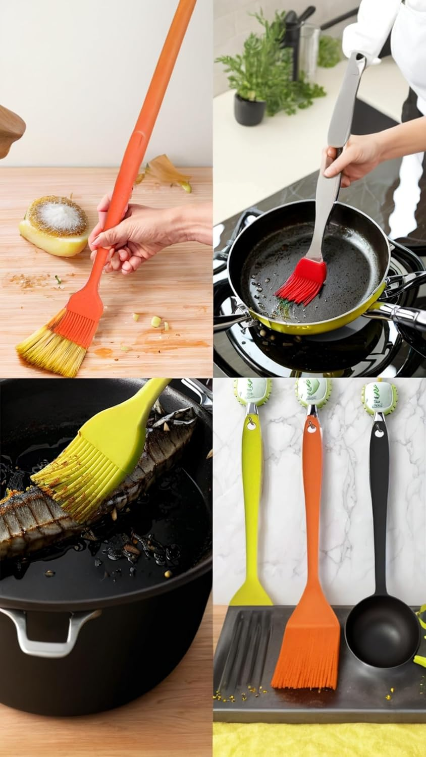 Silicone Pastry Brushes, Set of 6, Fine-Grade Heat-Resistant Basting Brushes for Oil & Butter, Non-Toxic Baking Tools for BBQ, Grilling, Cake & Bread Making, Easy Clean, Reusable image number 5