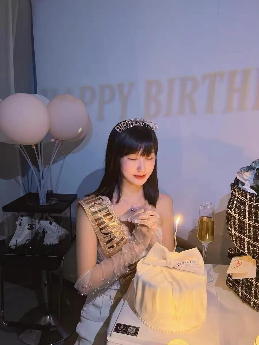 Guqqeuc Birthday Crown Sash for Girls & Women - Pink Rhinestone Tiara & Sash Set - Perfect for 16Th, 21St, 18Th Birthday Parties - Adjustable Size