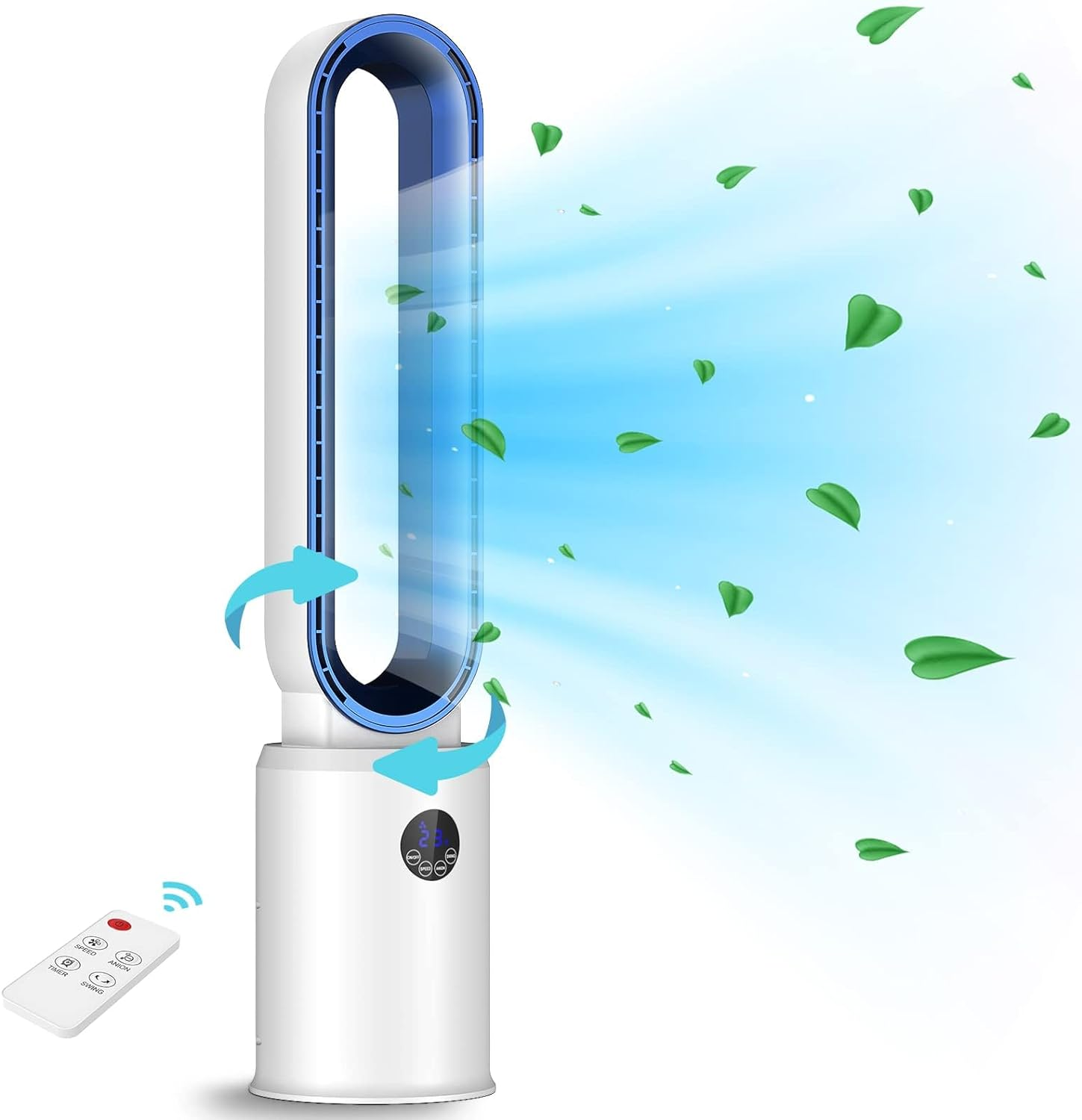 Advwin Bladeless Fan, Portable Tower Fan Electric Airflow Purifying Fan, with 24 Speeds Setting, 12H Timing, Suitable for Room, Bedroom & Office Use, White
