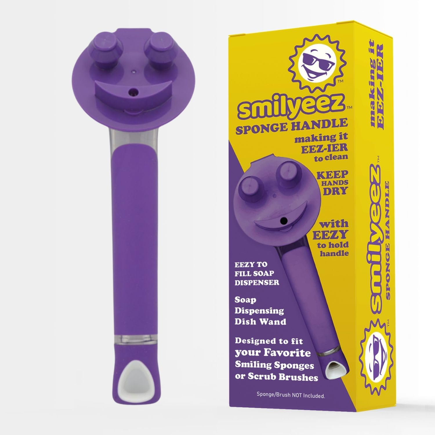 The Original Smiling Handle with Soap Dispensing by Smilyeez for the Smiling Sponge & Smilyeez Dishwand Combo (White/Grey)
