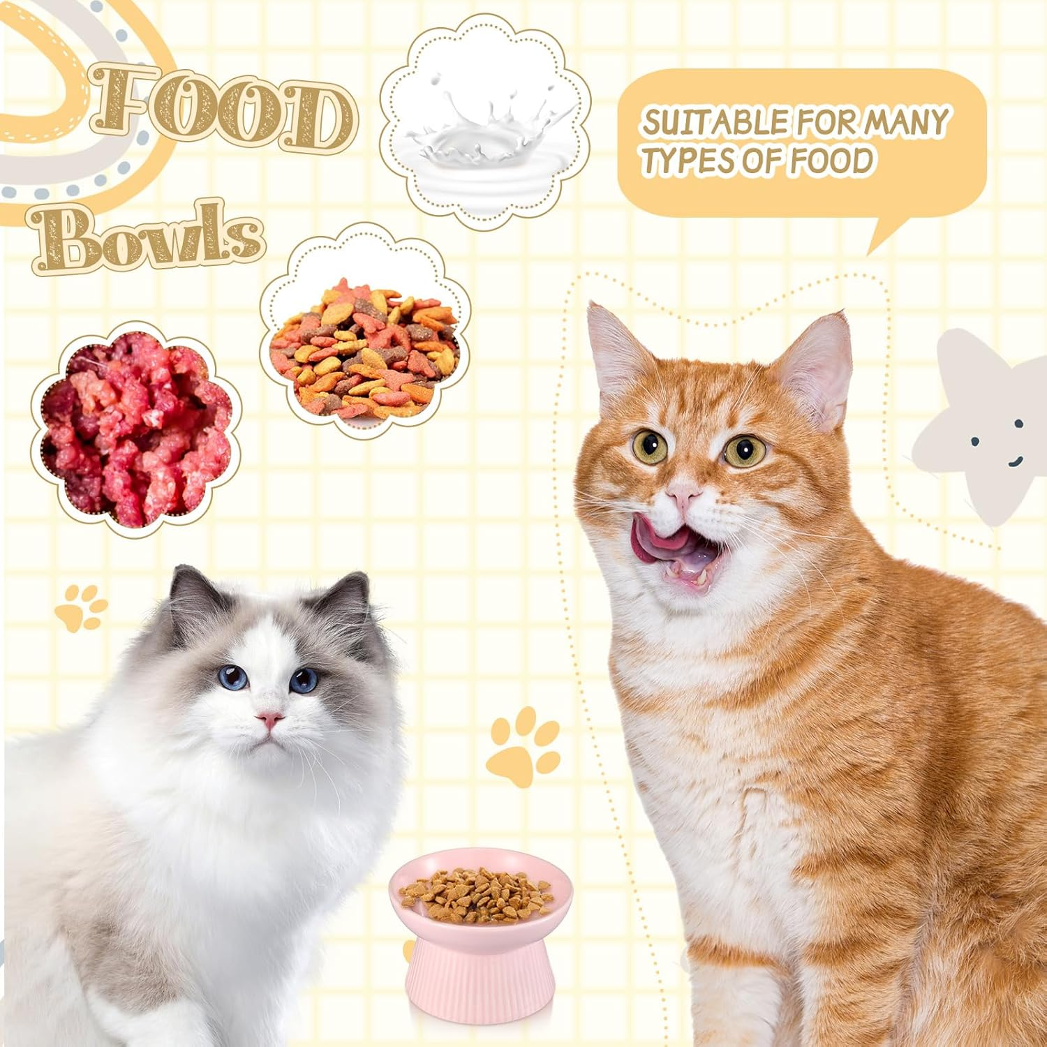 Layhit 2 Pack Raised Slow Feeder Cat Bowls Ceramic Elevated Cat Food Bowls anti Vomiting Slow Feeder for Dog and Kitten for Dry and Wet Food(Green, Pink) - Pink, White image number 5