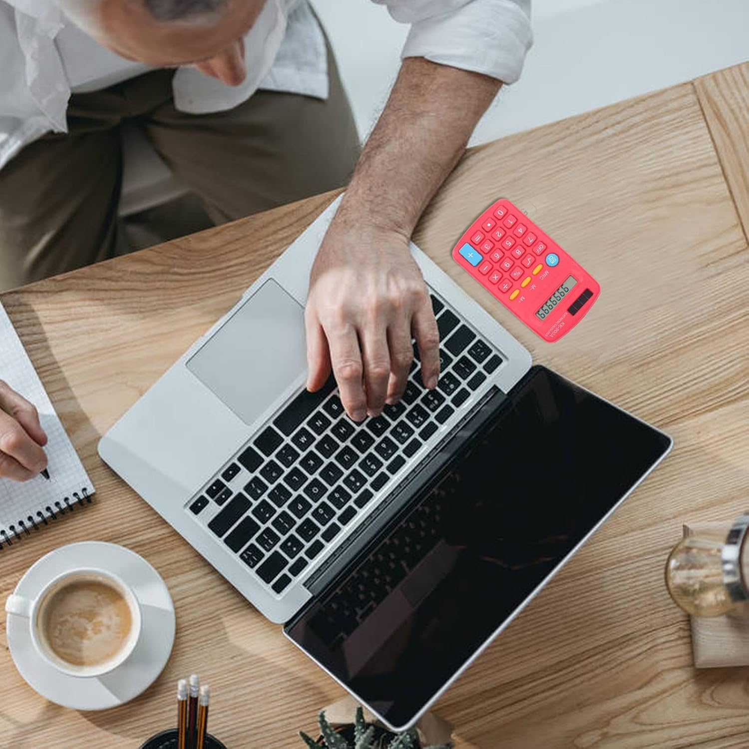 Mini Calculators, Electronic Desktop Calculator Handheld 8 Digit with LCD Display Sensitive Button Solar Battery Dual Power for Office School Business Calculating(Red) image number 6