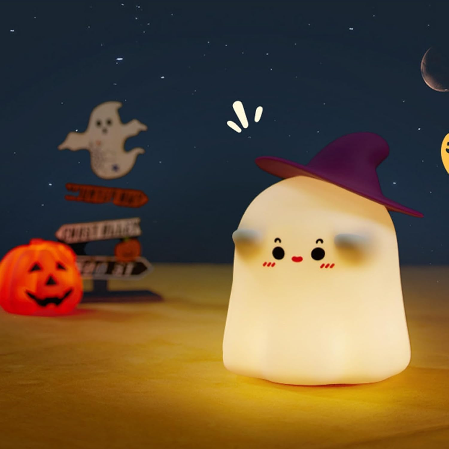 Magician Night Light, Silicone Nightlight with 500Mah Battery, 3 Brightness Modes, Rechargeable Night Lamp for Halloween Decorations Indoor Desktop Nightstand image number 5