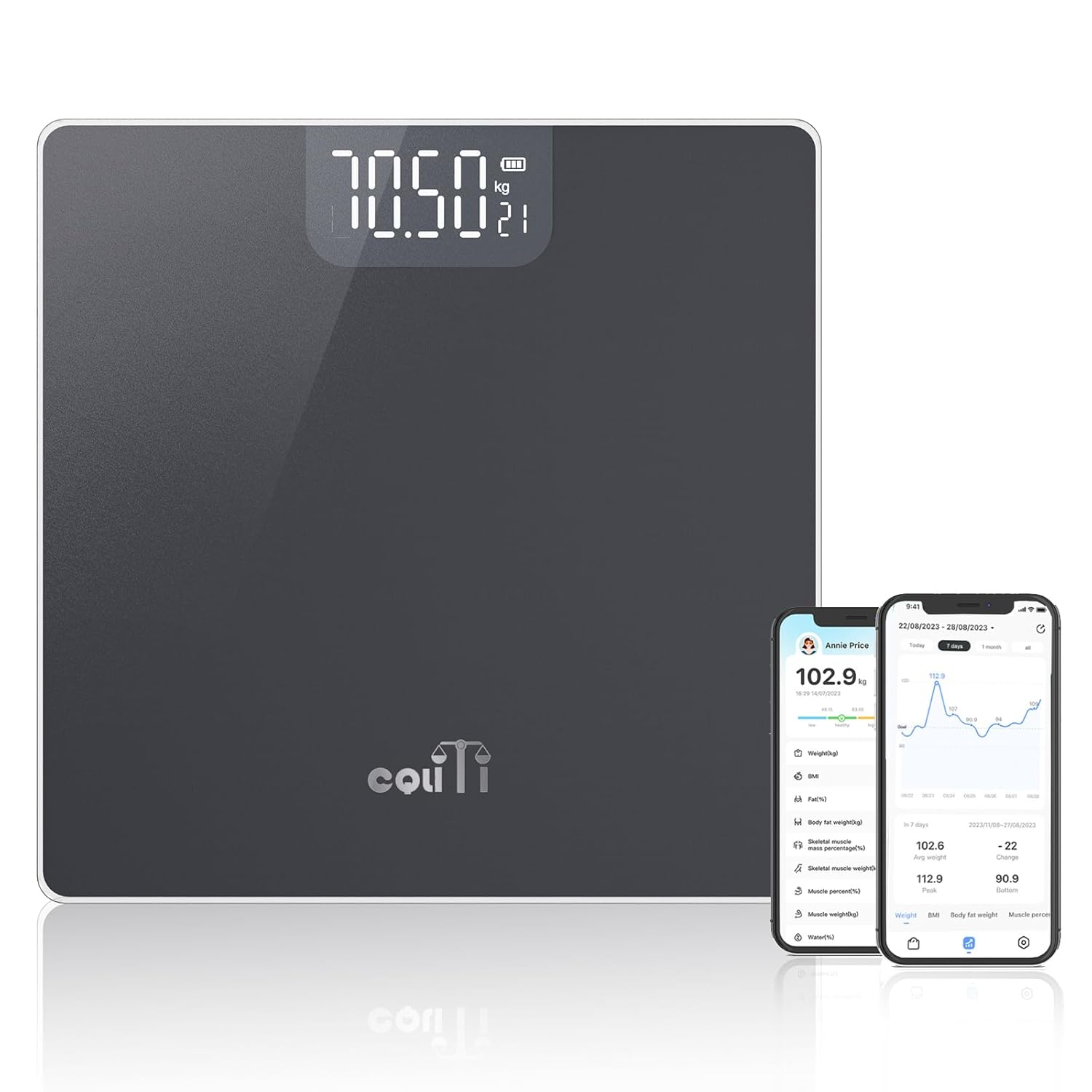 Smart Scale for Body Weight, Bluetooth Body Fat Scale with BMI, Muscle Mass, Body Composition, Digital Bathroom Scale, 400Lb/180Kg (Bathroom Scale-Black) image number 1