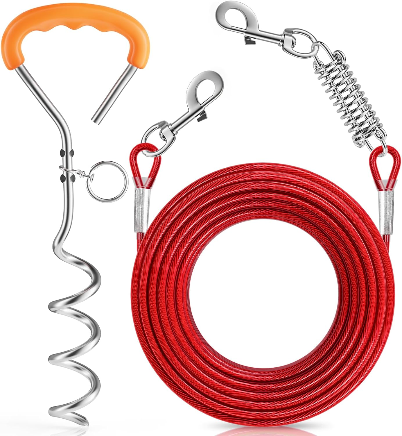 Dog Tie Out Cable and Stake with Rotating Hook and Shock Spring, 20Ft Yard Leash for Small and Medium Dogs up to 60 Lbs, Lead for Outside, Yard and Camping (Blue, 20FT)