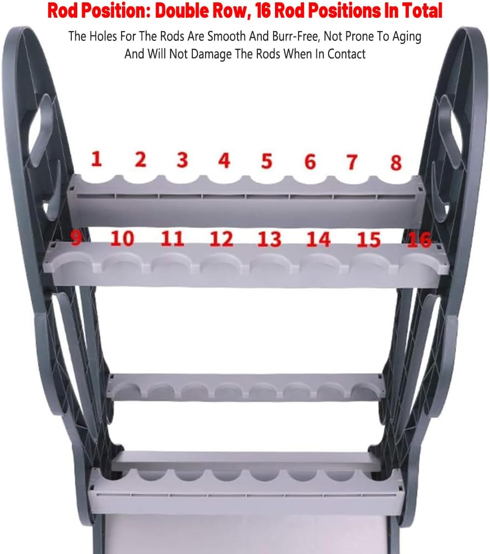 AIMALL Fishing Rod Rack Holder Stand &ndash; 16 Slots Vertical Storage for Sea Rods, Scoop Nets &ndash; ABS Foam Material, Freestanding Floor Display, 31.5X17.1X9.4In, Black image number 6