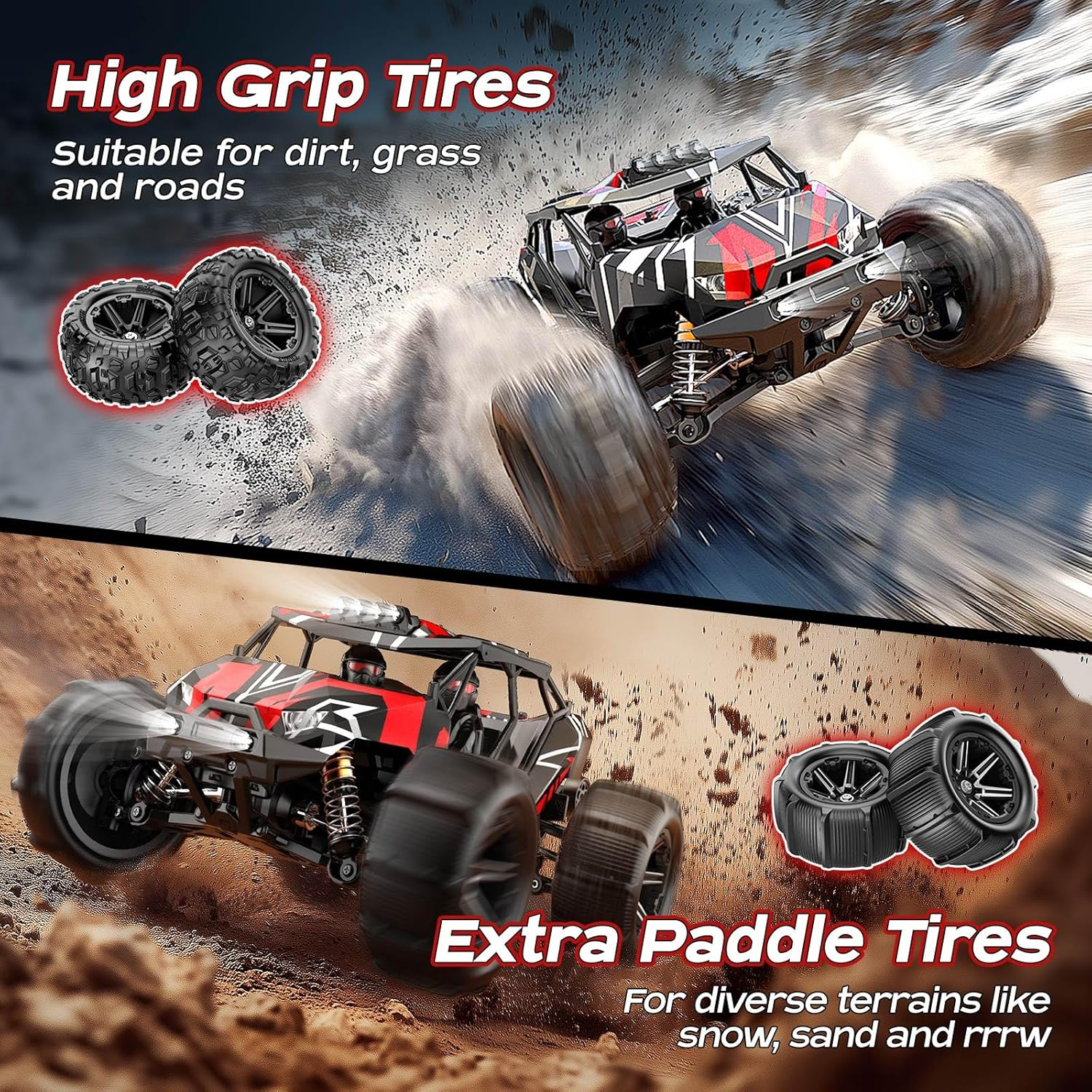 1/14 Brushless RC Car for Adults and Boys, Full Roll-Cage Frame, 4WD High-Speed 50 Km/H, All-Terrain Remote Control RC Truck with Two 2S 1500 Mah Lipo Batteries, Compatible with 3S Lipo image number 4
