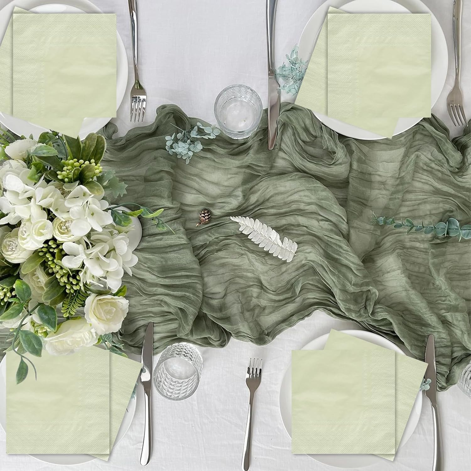 120 Pcs Green Paper Napkins, 33X33Cm Green Serviettes Party Napkins, Square Napkins Cocktail Napkins Luncheon Napkins for Party, Wedding, Family Gathering image number 2