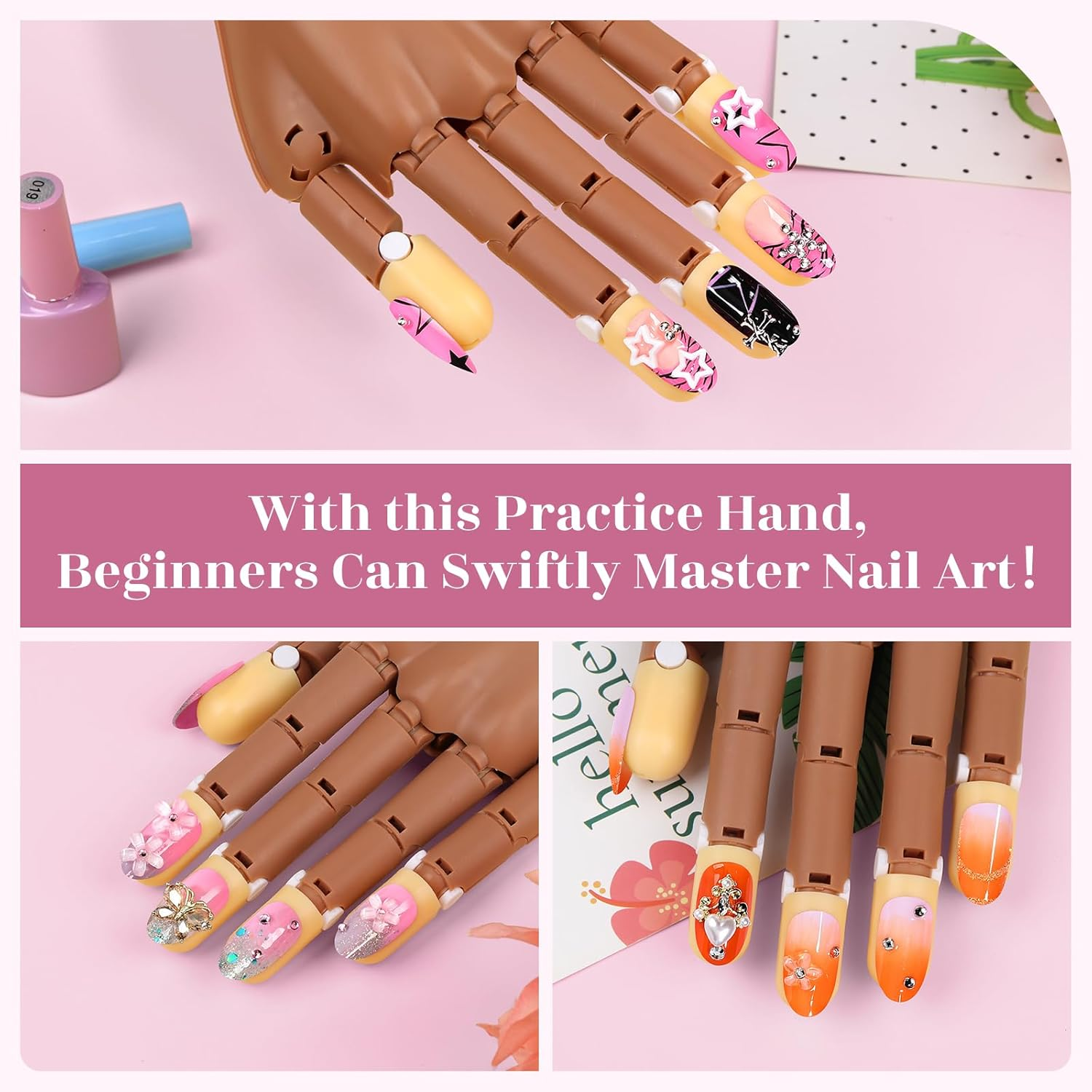 Magnetic Practice Hand for Acrylic Nails: Flexible Fake Hand Manicure Training Hand with Strengthen Nail Tips - Mannequin Hand Nail Kit for Beginners image number 6
