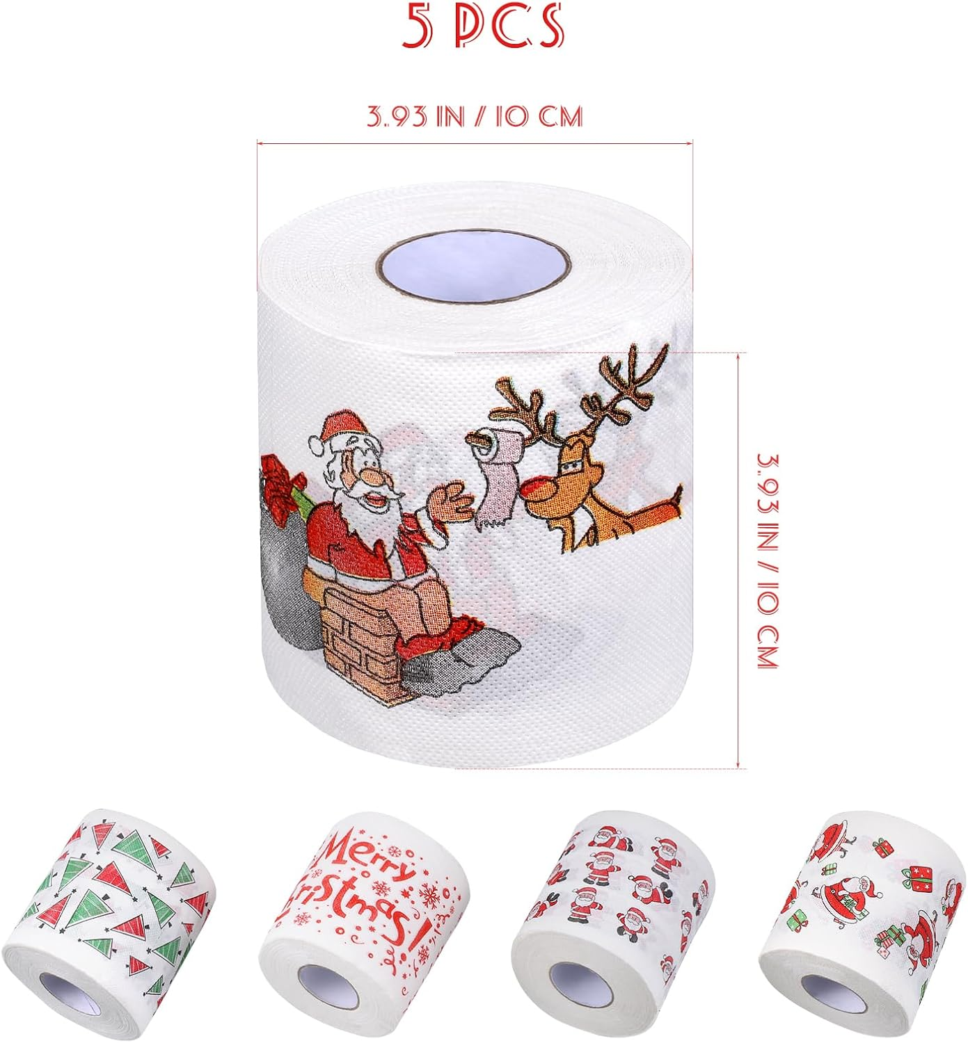 Ciieeo 5 Rolls Santa Claus Toilet Paper Merry Christmas Toliet Papers for Xmas Fun Party Novelty Bathroom Decor image number 2