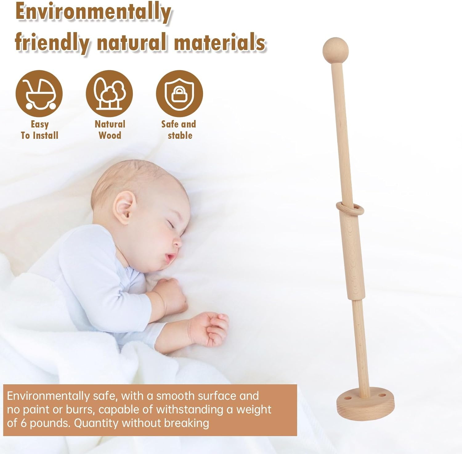 Baby Crib Mobile Arm, Wooden Baby Mobile Hanger with Anti-Slip Design Beech Wood Curved Crib Mobile Holder Hanging Baby Crib Attachment Nursery Mobile Hanger for Crib Nursery Decor image number 4