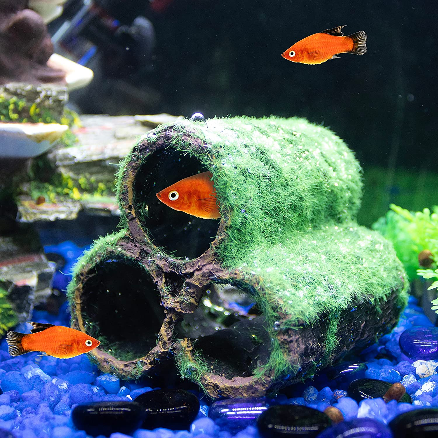 Penn Plax Hideaway Pipes Aquarium Decoration Realistic Look with Green Moss like Texture | Fun for Fish and Adds a to the Tank, Large (RR1096) image number 5