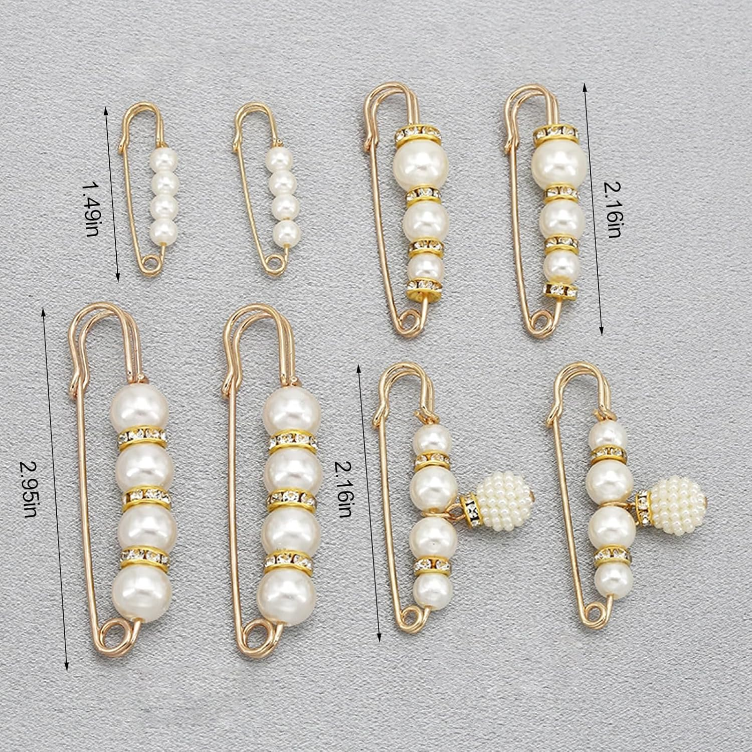 8 Pcs Faux Pearl Rhinestone Brooch Pins, Safety Pins for Clothing, Dress Pants, Skirt, Cardigan, Collar, Pants Extender, Set-A, White image number 3