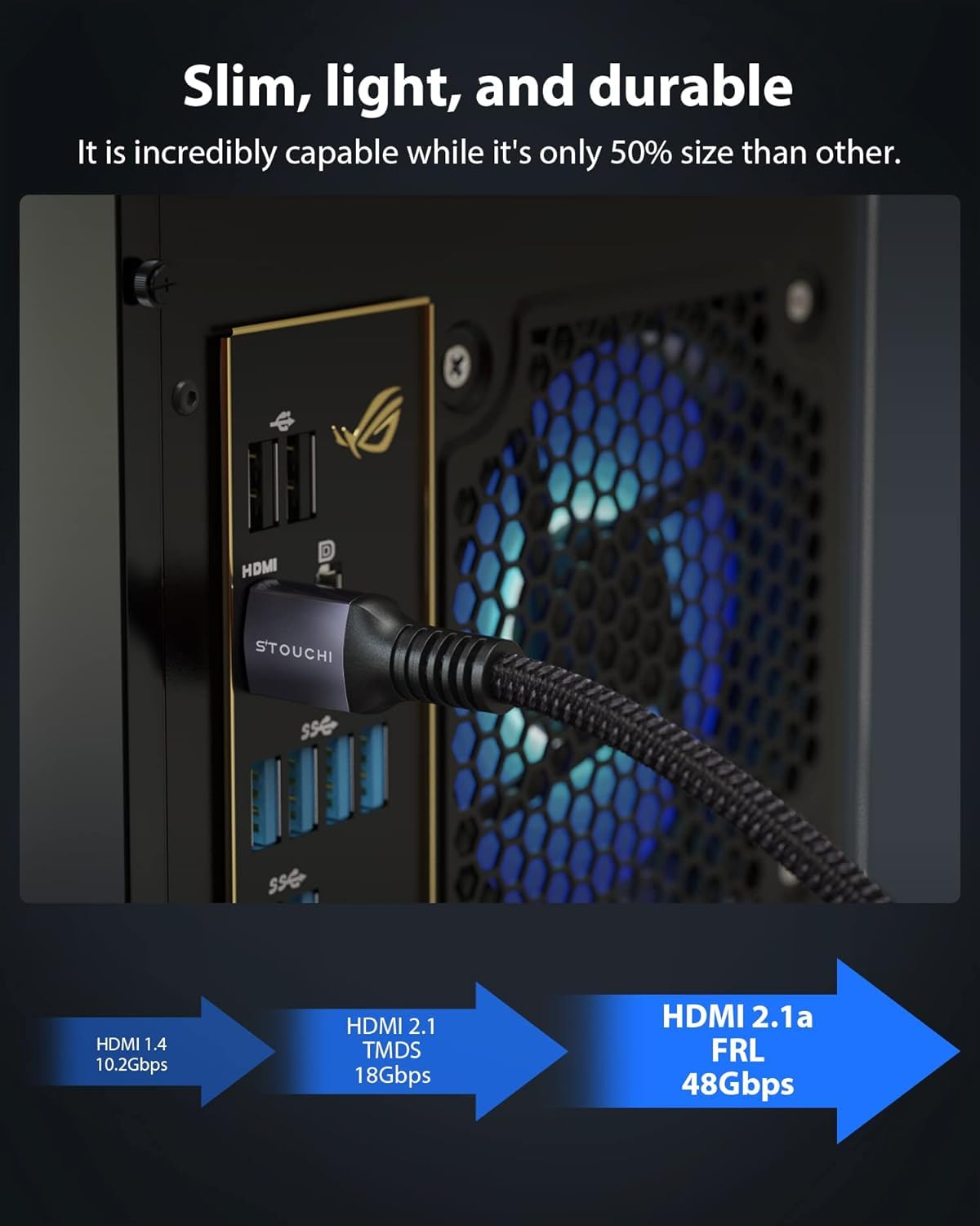 Stouchi 8K HDMI 2.1 Cable 2M 【2Pack】 48Gbps Ultra High Speed Nylon Braided Cord 8K@60Hz 4K@120Hz 2K@144Hz/120Hz HDCP 2.2&2.3 Earc Dolby Vision for PS5 Xbox Series X Roku Apple TV 4K Mac Mini M4 image number 6