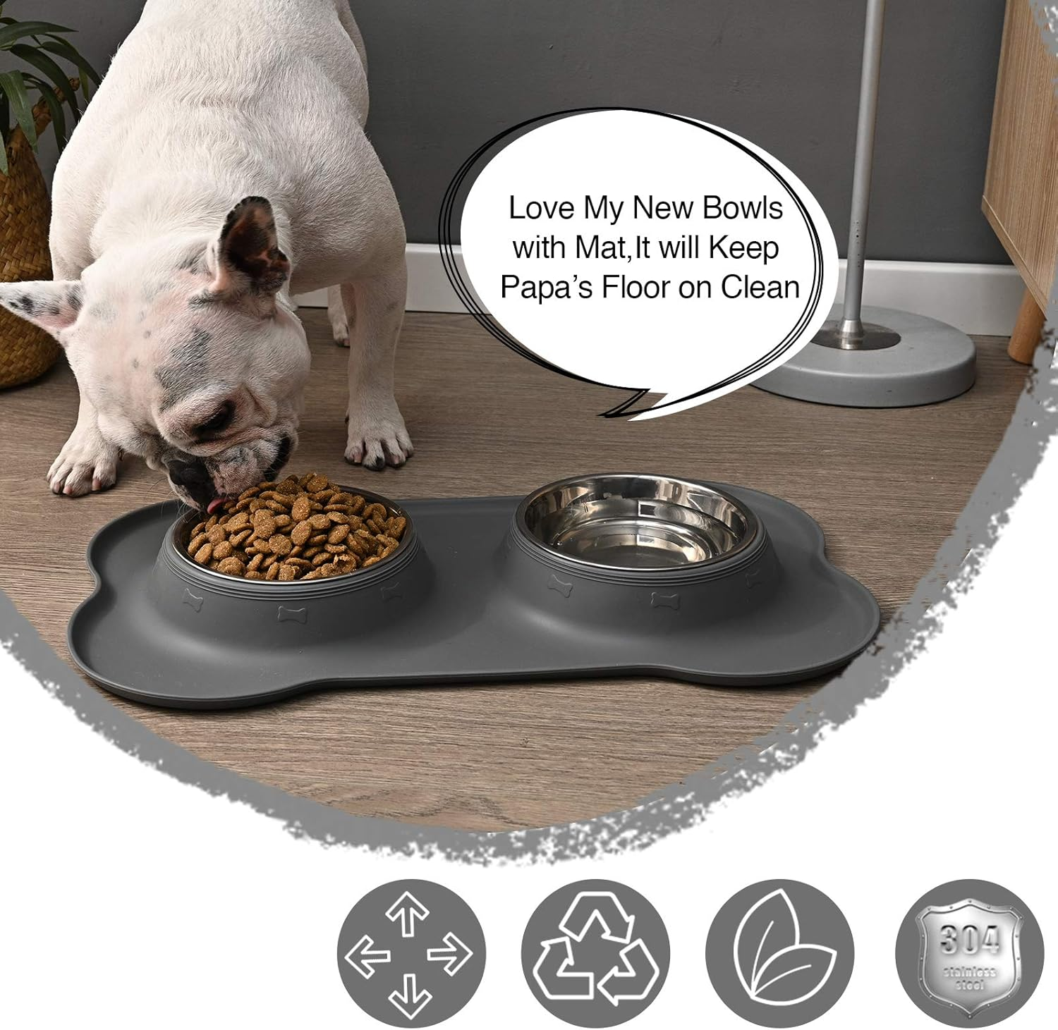 Juqiboom Dog Bowls 2 Stainless Steel Bowl for Pet Water and Food Feeder with Non Spill Skid Resistant Silicone Mat for Pets Puppy Small Medium Cats Dogs image number 2