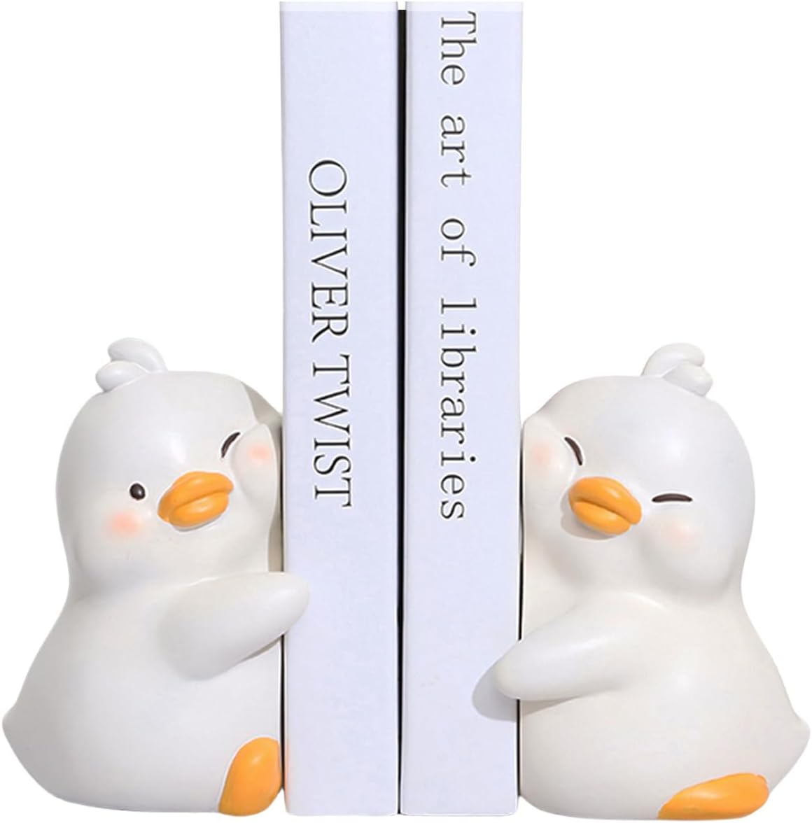 Cute Hug Ducks Decorative Bookends, Unique Book Ends to Hold Books Creative Resin Book Holder Stopper for Home Office Desk Bookshelf Decoration - Penguin image number 3